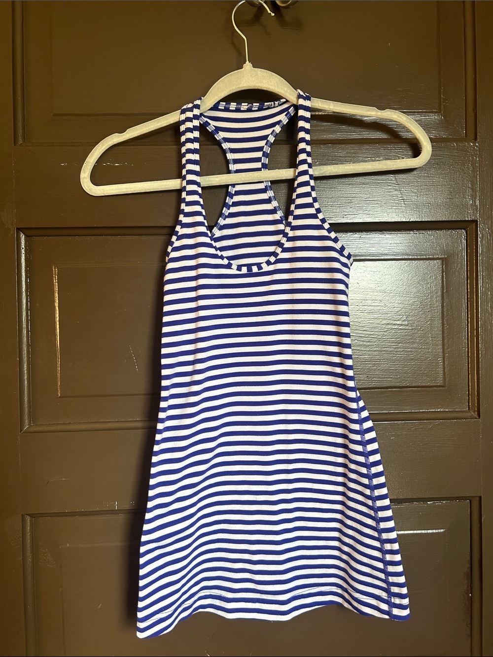 lululemon athletica Blue and White Striped Racerback Tank